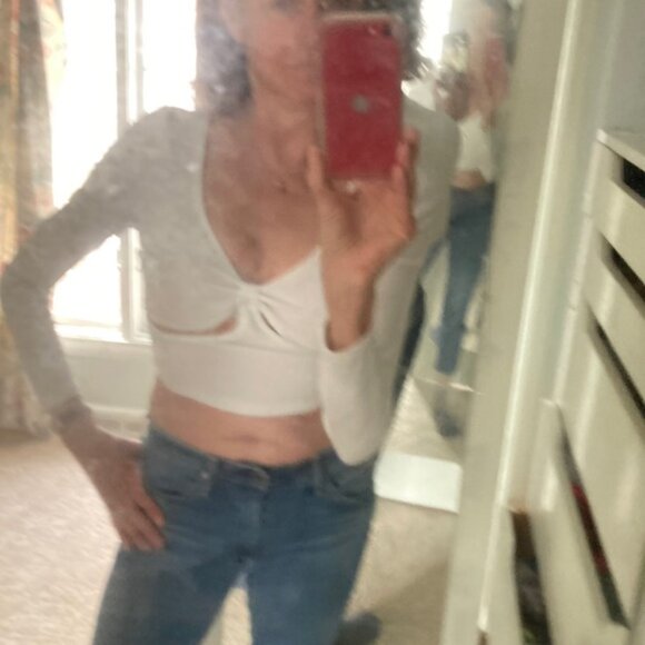 SHEIN summer midriff long-sleeve cut-out ribbed knit white crop top - Picture 2 of 4